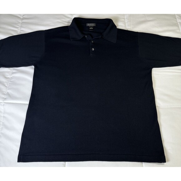 Harold Powell Collared Polo Sweater Large 100% Silk Black Pullover Short Sleeve - Picture 1 of 11